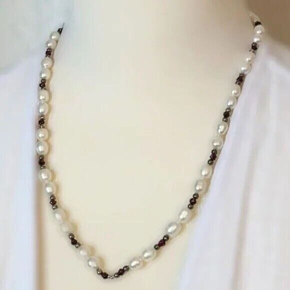 Handmade Baroque Pearl Necklace White Cultured Pearls Toggle Close Red Beads - Picture 2 of 8